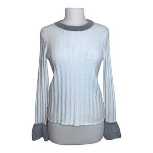 Gabby Isabella Angora Blend Ribbed Knit Crewneck Top Small Long Sleeve Fur Cuffs